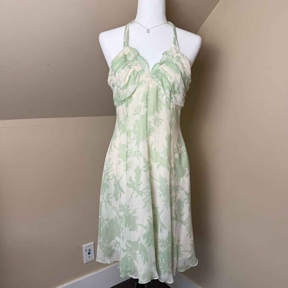 🌿 En Français Mint‎ Green Floral Halter Dress – Size 10